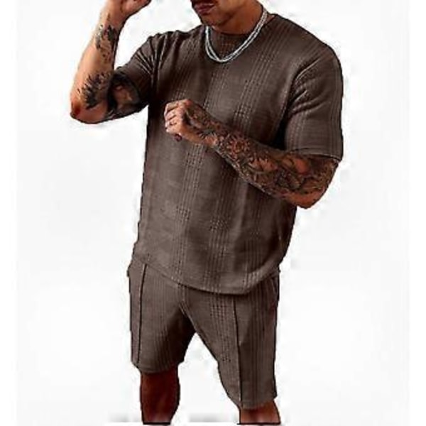 Herre Træningssæt i 2 Dele, Top og Shorts Sæt til Sport og Fitness brown L