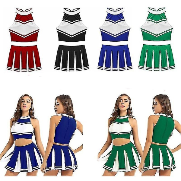 Kvinners Cheerleader Kostyme Uniform Cheerleading Voksen Kjole Antrekk.XS.SVART