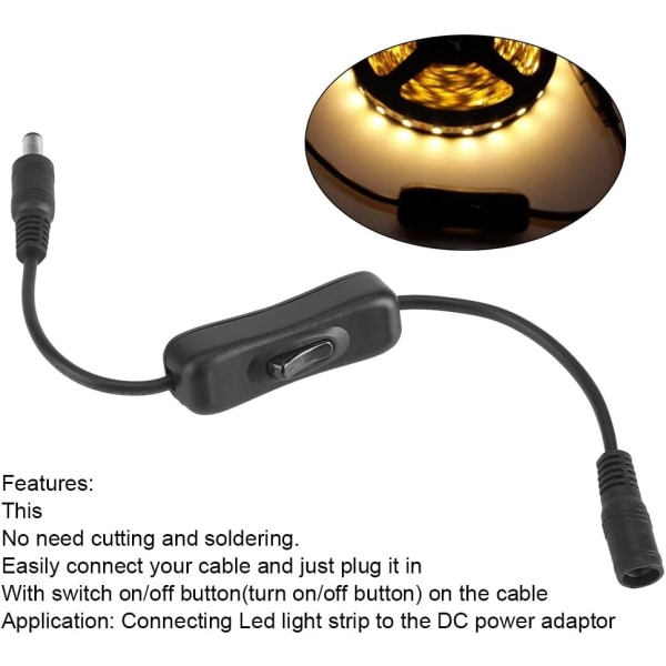 DC 12V Inline-kytkin, 5 kpl LED-nauhavalo On/Off DC-liitin (5,5 x