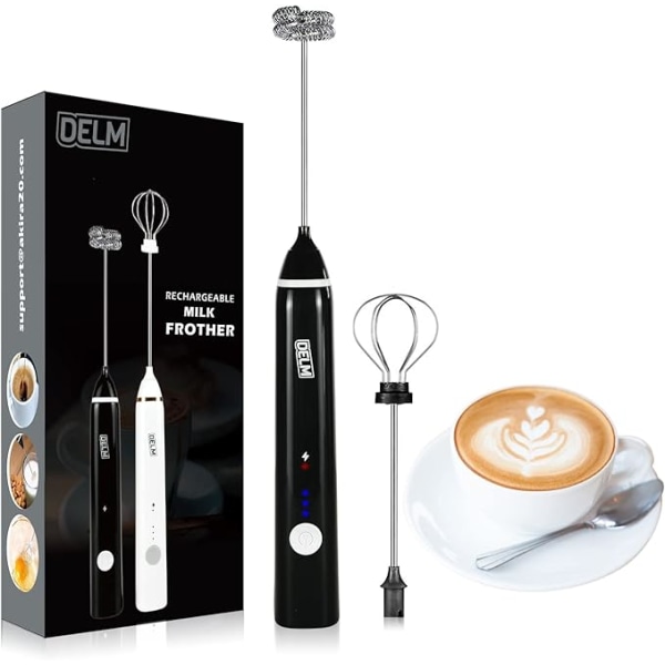 DELM Elektrisk Mælkeskummer, Kaffeskummer, Genopladelig, Drikkeblander, Håndskummer, Blender, Køkkenhjælper, Håndblender, Elektrisk Blender.