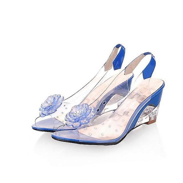 Sandaler för flickor, vardagsklack, PU, stora barn (7 år +), vardag, strand, utomhus, blomma, svart, vit, gul, sommar-happygo.34.Blå Blue 34