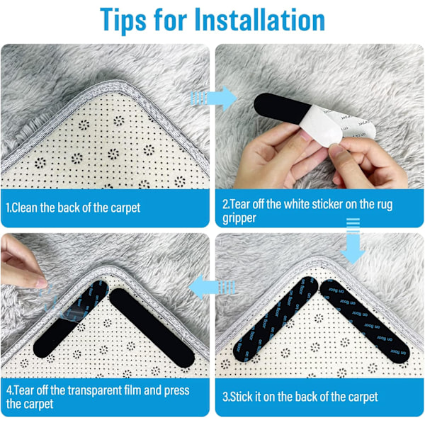 Tæppeclips, sæt med 24 genanvendelige anti-slip clips, multifunktionelt vaskbart tæppebånd, egnet til forskellige tæpper