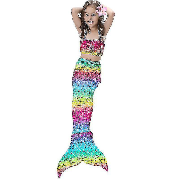 Barn Flickor Mermaid Tail Bikini Set Badkläder Baddräkt Simdräkt -allin.9-10 Years.Rainbow