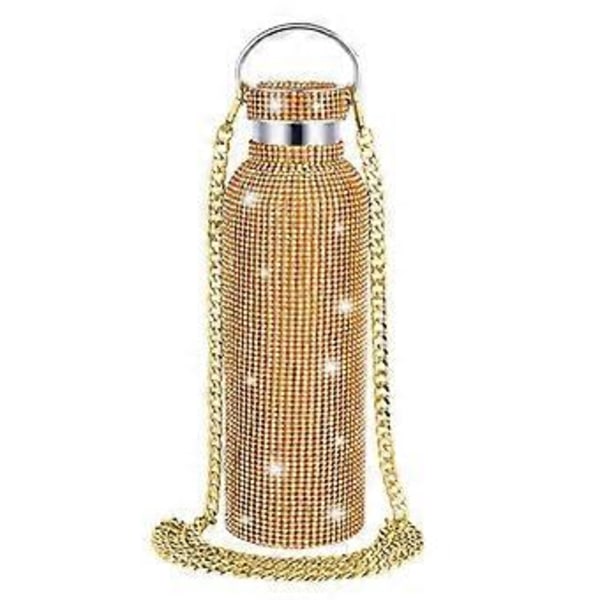 Diamant Vandflaske Bling Rhinestone Rustfrit Stål Termoflaske Orange