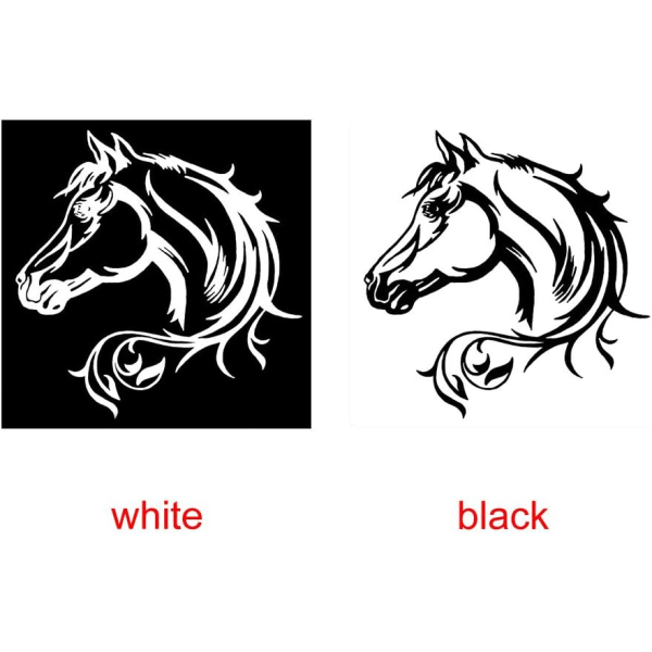 2 kpl - 19,5 cm musta, valkoinen hevosen päätä heijastava autotarra L-kirjaimella