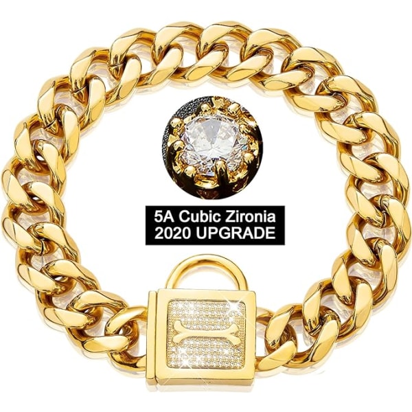 Guldkædehundehalsbånd Bling Cuban Link-hundehalsbånd med zirconia