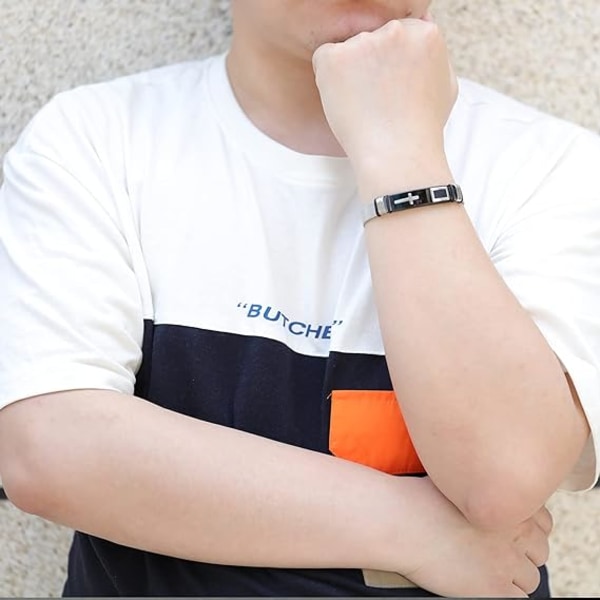 Herrearmbånd, sort armbånd til mænd, stilfuldt justerbart kors i rustfrit stål mesh kæde armbånd herresmykker, mandlige kolleger snorg gaveidé cool armbånd hip hop drenge gave