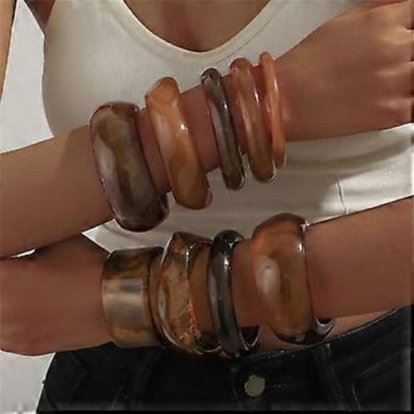 Färgglada Breda Armringar i Resin Geometriska Oregelbundna Armringar Breda Geometriska Armband Resin Textur Hand Smycken för Kvinnor 9