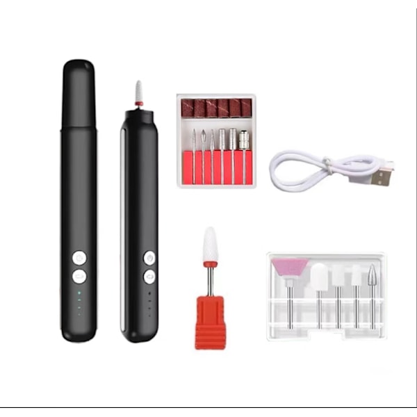 Svart elektrisk nagelfil, professionell nagelfil, portabel