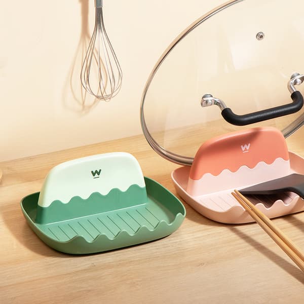 Set med 2 gröna multifunktionella köksskedshållare, plastspat