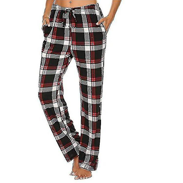 Bløde flannel pyjamasbukser med tern til mænd. M. Sort rød Black red M