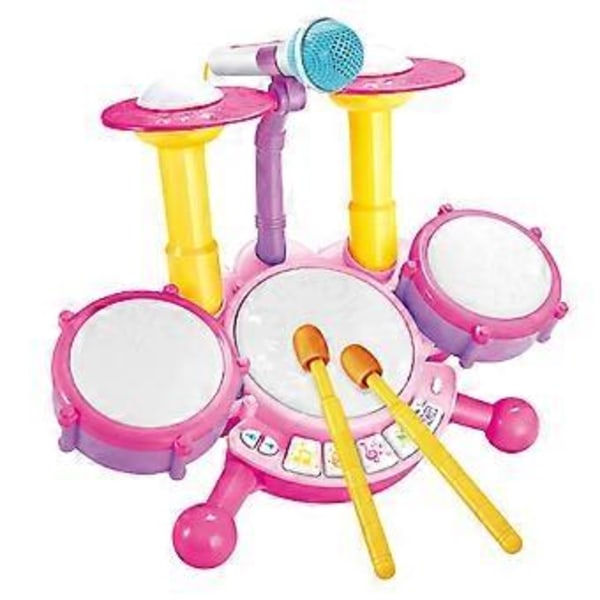 Trumset för Barn med Mikrofon, Ljus Baby Lärande Leksak Musikleksak för Bebisar 6 till 12 Månader Barn Semester Rosa Pink