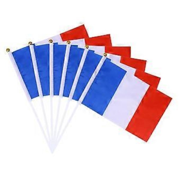 12 st Frankrike Handhållna Flaggor Mini Franska Nationella Landsflagga 14x21cm (Guldboll Vit Pinne)