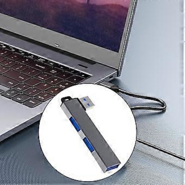Kevyt USB3.0 Hub -sovitin USB-jakaja kannettaville tietokoneille, 1 USB3.0- ja 2 USB2.0-portilla, kompakti ja kannettava muotoilu, harmaa Grey