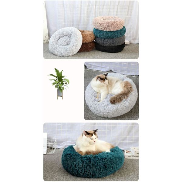 1 PC（Brun）Hundeseng Rund Katt Kurv Myk Kjæledyrseng Pude Sof
