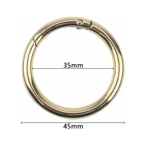 6 st fjäderringar karbinhake 38mm rund guld zinklegering väska