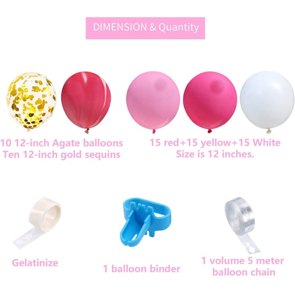 Ballongbåge Kit i Rosa - Starkrosa och Roseröd Latexballonger, Metall