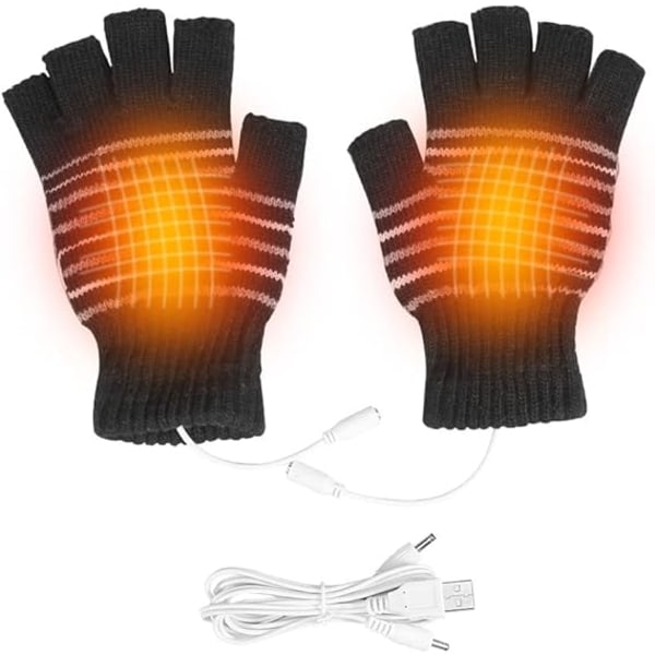 (Sort) USB-opvarmede handsker, vintervarmehandsker til mænd og kvinder