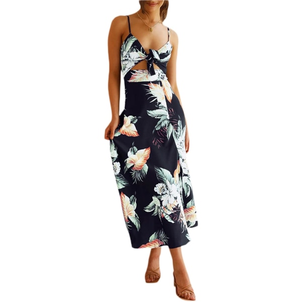 Kvinder Floral Print Spaghetti Stropper Rygløs Kjole Lang Bodycon Sp
