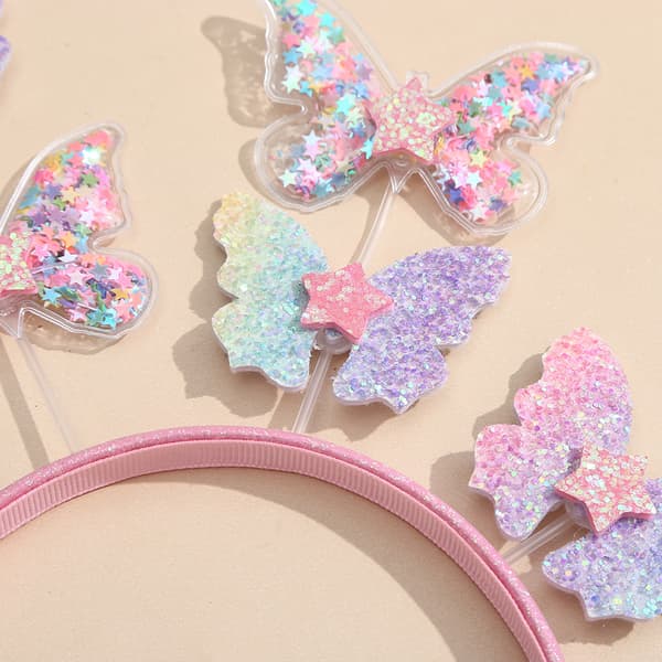 Sommerfugle Hårbøjle, Farverig Gradient Glitter Sommerfugl Hårbøjle