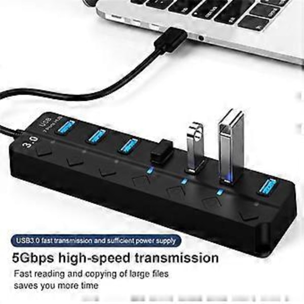 7 Portar USB3.0 USB HUB Ultra-Slim Data USB Splitter Laddning Multi USB Port Expander 08 USB2.0 4port