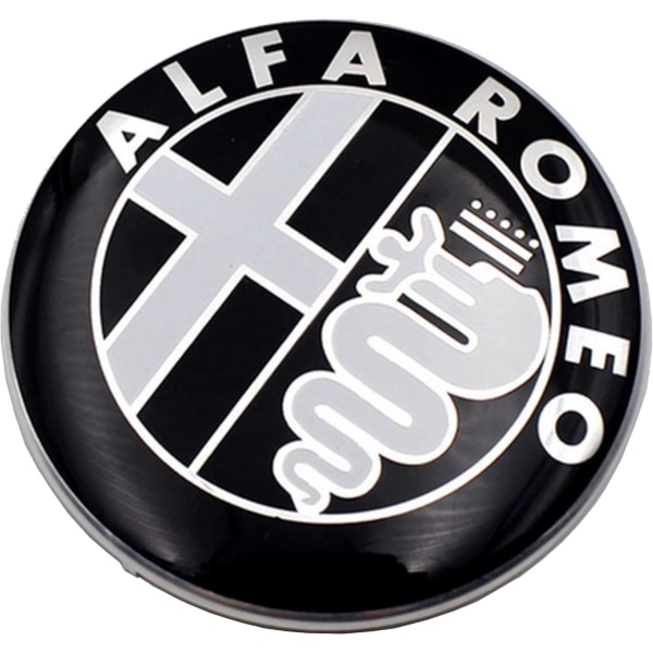 2x Alfa Romeo emblem ornamenter, svart, 60 mm logo, panser foran