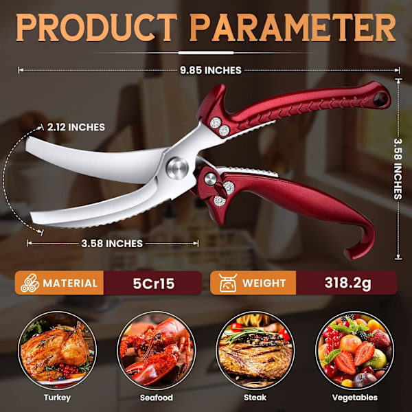 1PC Silver Sharp Poultry Scissors - Red Bone Scissors with Serrat
