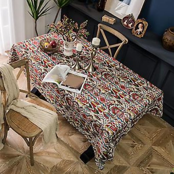 Bordsduk, rektangulär linneduk Boho Farmhouse Kraftigt tyg Bordsöverdrag, Säckväv Randig Geometrisk Tvättbar Bordsskiva För Fester Kaffe Kök