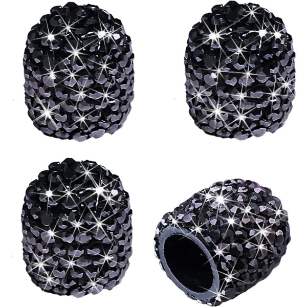 Ventilstammedæksler, 4-pak håndlavede sorte krystalrhinsten Gen