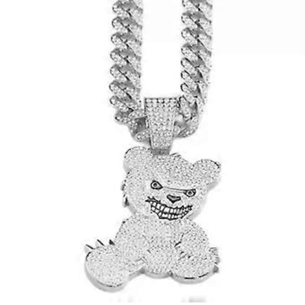 Trendikäs Karhu Riipus Kaulakoru Miehille Kuubalainen Linkkiketju Choker Bling Timantti Kaulaketju Strassit Solisluuketju Korut silver