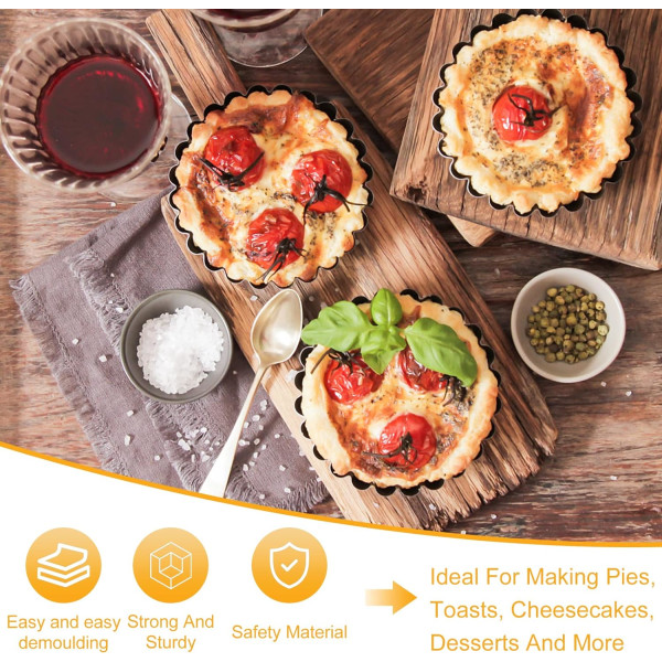 6 stk. Tartform, 10 cm Non-Stick Quiche Tart Pan, Rund Avtakbar