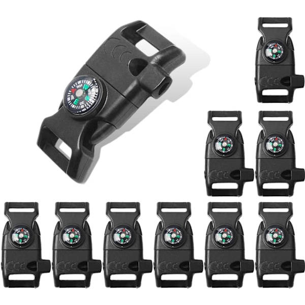 10-pack Svart 5/8\" Kompass Flint Skrapa Eldstartare Visselpipa