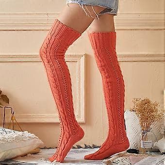 Vinter Dame Ensfarget Over-kneet Puffy Varme Lange Sokker (Hvit)