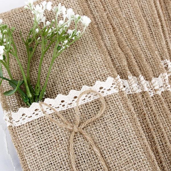 Bestickhållare Väska Canvas Jute Spets Bestick Påse Jute Gaffel Vin