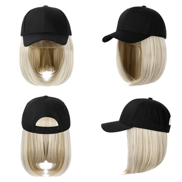 Baseball Cap with Hair Extensions Straight Short Bob Hairstyle A