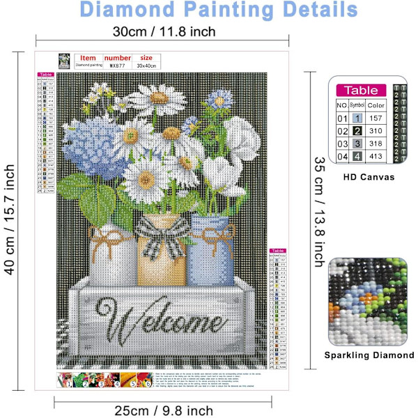 1 stk. Blomster 001 DIA Malet Blomst Komplet Rhinestone, DIA Maling