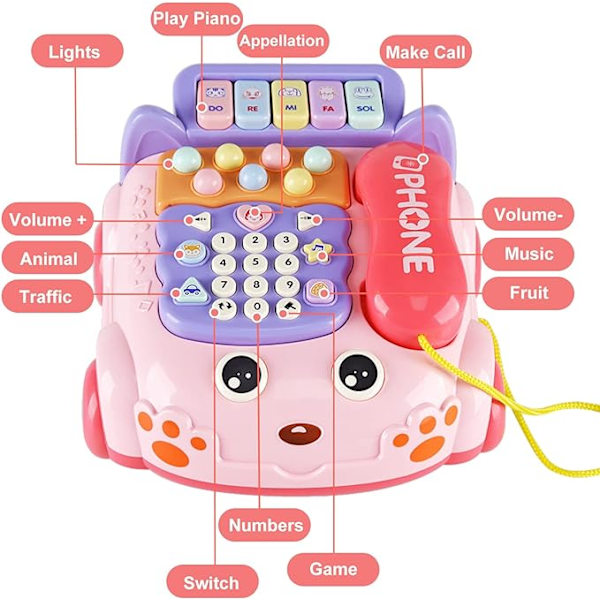 Baby Telefon Legetøj, Baby Legetøj Telefon Tegneserie Baby Klaver Musik Lys Legetøj