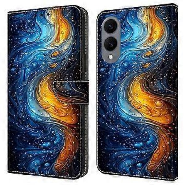 Læderetui med mønstertryk, pung, stativ og flip-cover til Samsung Galaxy S25 Edge Liquid