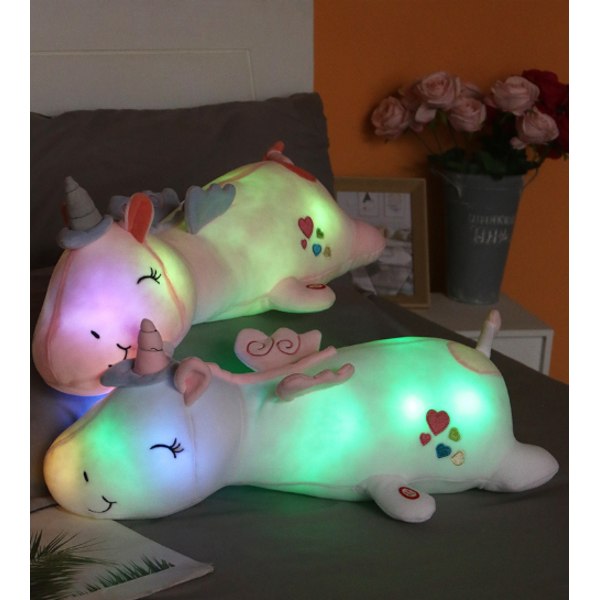 LED-enhörning 60 cm fylld med djurformad belysning, mjuk plysch