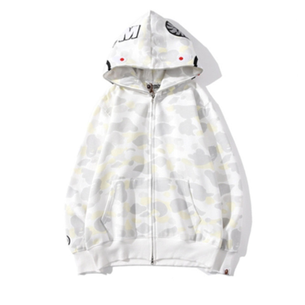 Shark Men's Casual Night Glow Camouflage Plush Hooded Sweater Jacket.2XL.White