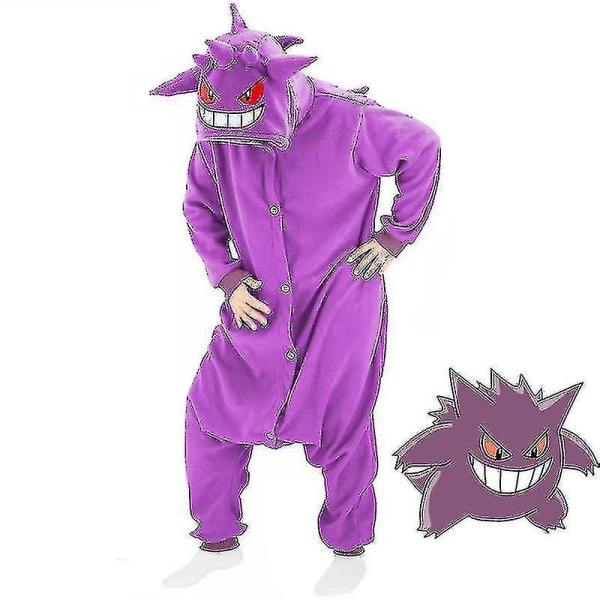 Gengar Kostyme Heldress Pyjamas Halloween Jul Onesie for Menn Kvinner.S.