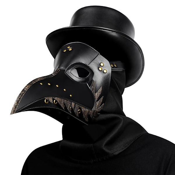 Ruttolääkärin naamio pitkällä nokalla, linnun nokka naamio, niitit, steampunk-tyyli