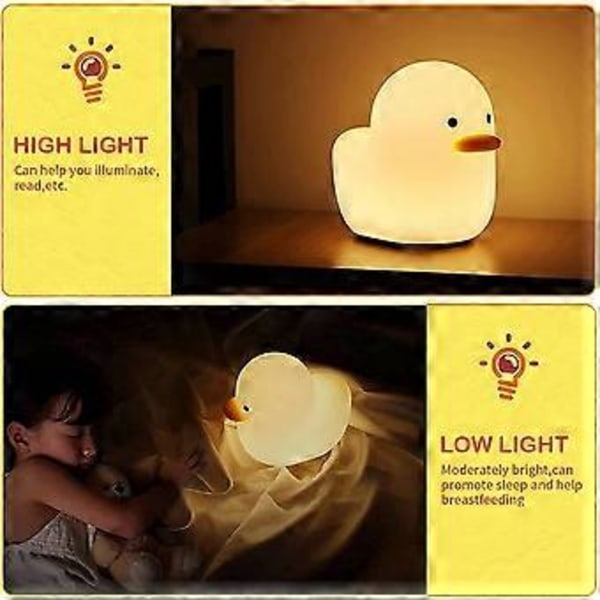 LED And Natlampe til Børn, Sød And Natlampe til Baby Silikone USB Genopladelig Børne Natlampe Bærbar Touch Bordlampe til Baby Værelse Indretning