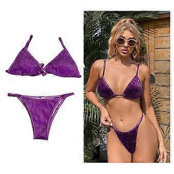 Dame Badedragt Push Up BH Bikini Sæt Strandtøj (Lilla L) Purple L