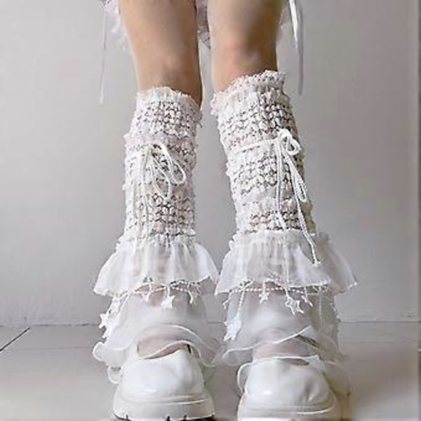 Dame Lagdelt Ruffle Blonde Leggvarmere Søte Knehøye Leggsokker Baggy Mansjetter Ankel Heap Sokker Mesh Utsvingte Legg Ermer