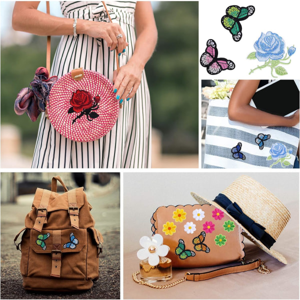 11 stykker blomsterbroderi stryge-på patch, sommerfuglebroderi