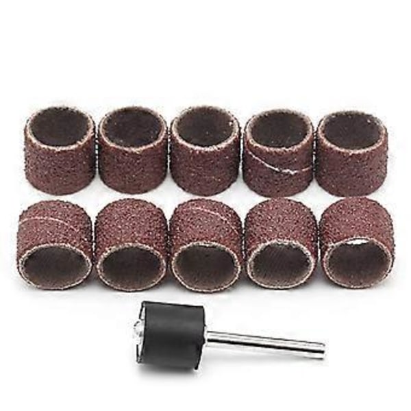 10 stk. 12,5 mm korn 80# slibebånd + 3,17 mm dorn roterende værktøj negleborebits brun