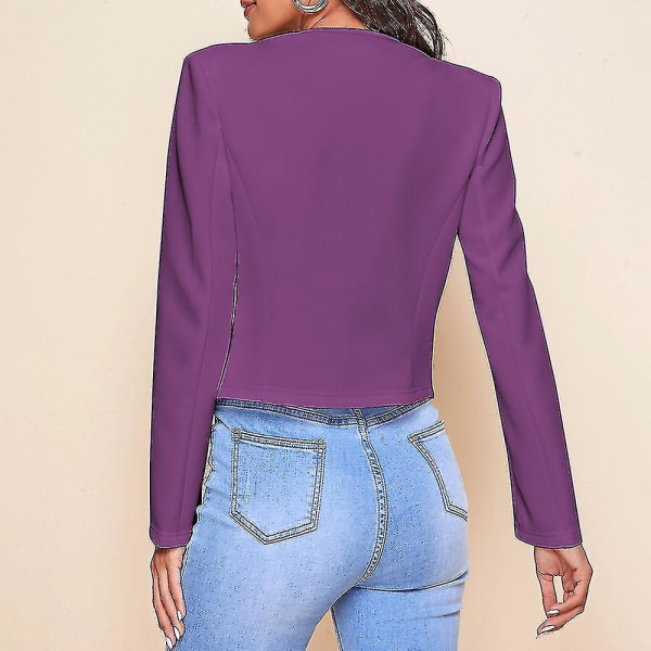 Dam Långärmad Mini Blazer Kostym Jacka Casual Office Cardigan Bolero Shrug.M.Purple
