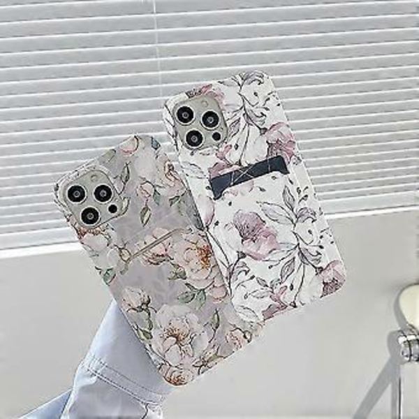 Suunniteltu iPhone 12 Pro Max -kotelolle korttipidikkeellä, korttipaikalla varustettu kukka-aiheinen kotelo naisille ja tytöille, TPU-puskuri, akryylinen takakansi, ohut suojaava puhelinkotelo