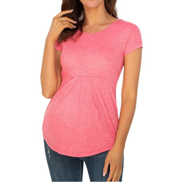 Kvinners Maternity Topp Kort og Lang Ermet Side Plissert Crew Ne